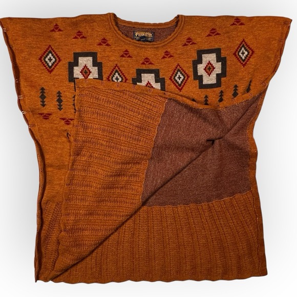PENDLETON Brown Ashcreek Aztec Virgin Wool Tie Anthropologie Poncho sz XS / S - Picture 9 of 15